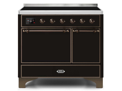 40" ILVE Majestic II Electric Freestanding Range in Glossy Black with Bronze Trim - UMDI10QNS3/BKB