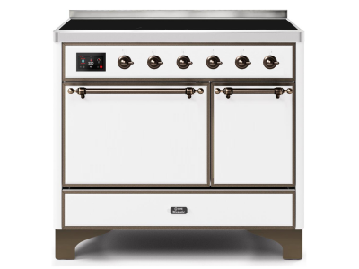 40" ILVE Majestic II Electric Freestanding Range in White with Bronze Trim - UMDI10QNS3/WHB