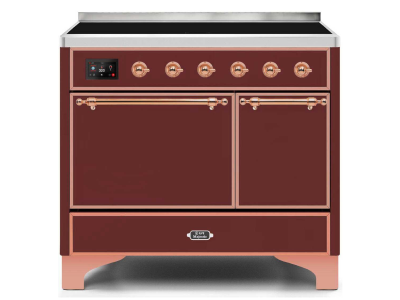 40" ILVE Majestic II Electric Freestanding Range in Burgundy with Copper Trim - UMDI10QNS3/BUP