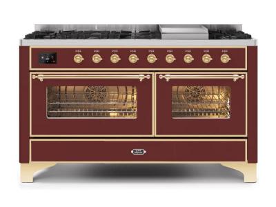 60" ILVE Majestic II Dual Fuel Liquid Propane Range with Brass Trim - UM15FDNS3/BUG LP