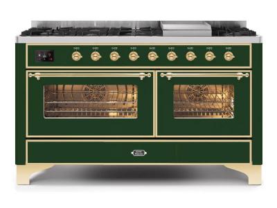 60" ILVE Majestic II Dual Fuel Liquid Propane Range with Brass Trim - UM15FDNS3/EGG LP