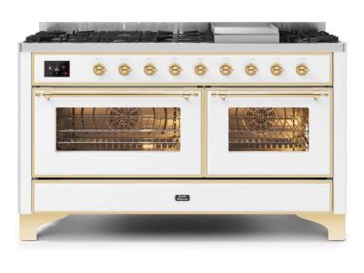 60" ILVE Majestic II Dual Fuel Liquid Propane Range with Brass Trim - UM15FDNS3/WHG LP