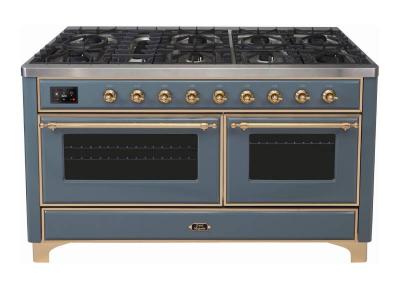 60" ILVE Majestic II Dual Fuel Liquid Propane Range with Brass Trim - UM15FDNS3/BGG LP