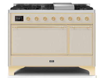 48" ILVE 5.02 Cu. Ft. Majestic II Dual Fuel Liquid Propane Freestanding Range in Antique White with Brass Trim - UM12FDQNS3/AWG LP