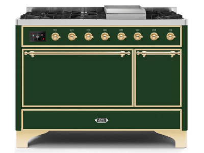 48" ILVE 5.02 Cu. Ft. Majestic II Dual Fuel Liquid Propane Freestanding Range in Emerald Green with Brass Trim - UM12FDQNS3/EGG LP