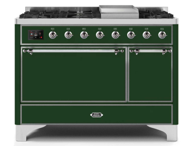 48" ILVE 5.02 Cu. Ft. Majestic II Dual Fuel Liquid Propane Freestanding Range in Emerald Green with Chrome Trim - UM12FDQNS3/EGC LP