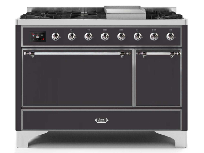 48" ILVE 5.02 Cu. Ft. Majestic II Dual Fuel Liquid Propane Freestanding Range in Matte Graphite with Chrome Trim - UM12FDQNS3/MGC LP