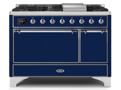 48" ILVE 5.02 Cu. Ft. Majestic II Dual Fuel Liquid Propane Freestanding Range in Blue with Chrome Trim - UM12FDQNS3/MBC LP