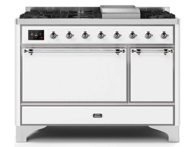 48" ILVE 5.02 Cu. Ft. Majestic II Dual Fuel Liquid Propane Freestanding Range in White with Chrome Trim - UM12FDQNS3/WHC LP