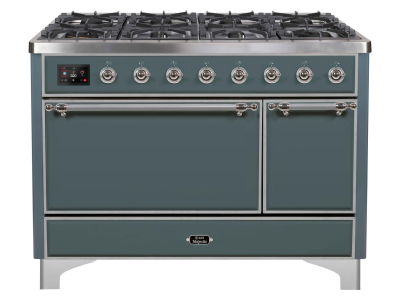 48" ILVE 5.02 Cu. Ft. Majestic II Dual Fuel Liquid Propane Freestanding Range in Blue Grey with Chrome Trim - UM12FDQNS3/BGC LP