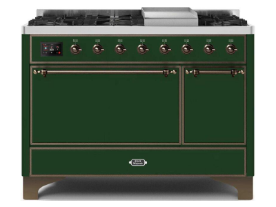 48" ILVE 5.02 Cu. Ft. Majestic II Dual Fuel Liquid Propane Freestanding Range in Emerald Green with Bronze Trim - UM12FDQNS3/EGB LP