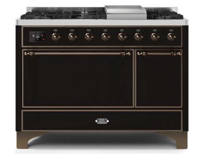 48" ILVE 5.02 Cu. Ft. Majestic II Dual Fuel Liquid Propane Freestanding Range in Glossy Black with Bronze Trim - UM12FDQNS3/BKB LP