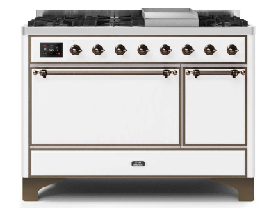 48" ILVE 5.02 Cu. Ft. Majestic II Dual Fuel Liquid Propane Freestanding Range in White with Bronze Trim - UM12FDQNS3/WHB LP