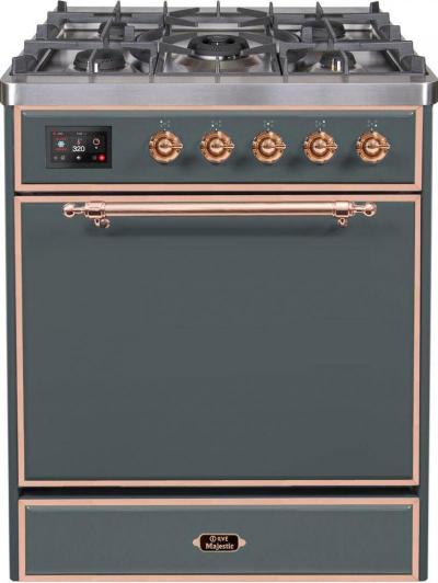 30" ILVE Majestic II Dual Fuel Freestanding Range in Blue Grey with Bronze Trim - UM30DQNE3/BGB NG