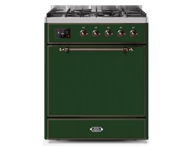 30" ILVE Majestic II Dual Fuel Freestanding Range in Emerald Green with Bronze Trim - UM30DQNE3/EGB NG