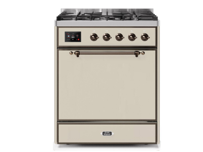 30" ILVE Majestic II Dual Fuel Freestanding Range in Antique White with Bronze Trim - UM30DQNE3/AWB LP