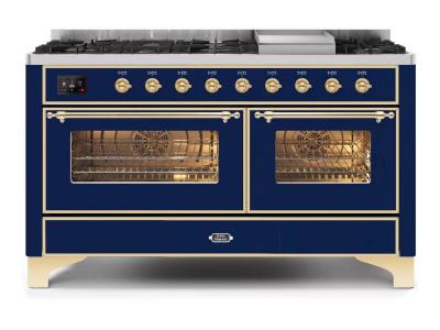 60" ILVE Majestic II Dual Fuel Liquid Propane Range with Bronze Trim - UM15FDNS3/MBB LP