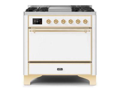 36" ILVE Majestic II Dual Fuel Liquid Propane Freestanding Range with Chrome Trim - UM09FDQNS3/WHC NG