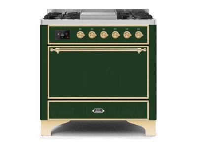 36" ILVE Majestic II Dual Fuel Liquid Propane Freestanding Range with Brass Trim - UM09FDQNS3/EGG LP