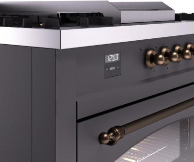 60" ILVE Nostalgie II Dual Fuel Liquid Propane Freestanding Range in Matte Graphite with Bronze Trim - UP60FSNMP/MGB LP