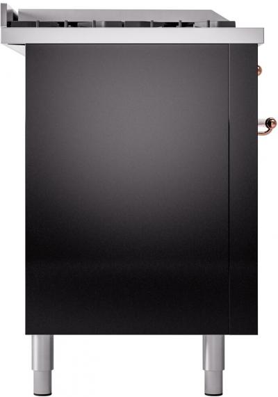 60" ILVE Nostalgie II Dual Fuel Liquid Propane Freestanding Range in Glossy Black with Copper Trim - UP60FSNMP/BKP LP