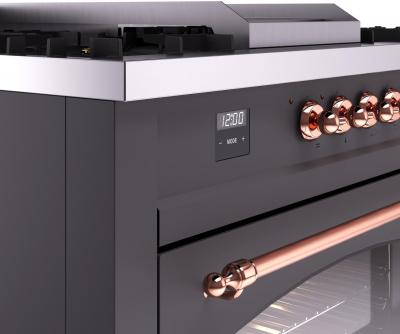 60" ILVE Nostalgie II Dual Fuel Liquid Propane Freestanding Range in Matte Graphite with Copper Trim - UP60FSNMP/MGP LP