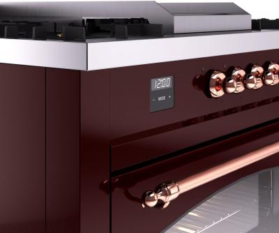 60" ILVE Nostalgie II Dual Fuel Liquid Propane Freestanding Range in  Burgundy with Copper Trim - UP60FSNMP/BUP LP