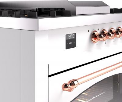 60" ILVE Nostalgie II Dual Fuel Liquid Propane Freestanding Range in White with Copper Trim - UP60FSNMP/WHP LP