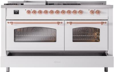 60" ILVE Nostalgie II Dual Fuel Liquid Propane Freestanding Range in White with Copper Trim - UP60FSNMP/WHP LP