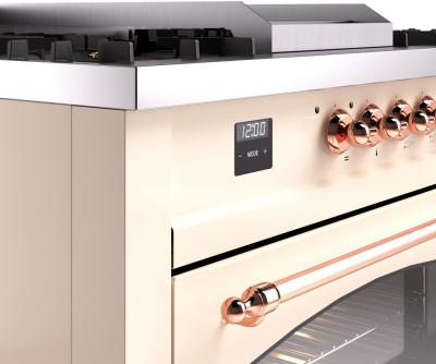 60" ILVE Nostalgie II Dual Fuel Liquid Propane Freestanding Range in Antique White with Copper Trim - UP60FSNMP/AWP LP