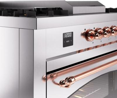 60" ILVE Nostalgie II Dual Fuel Natural Gas Freestanding Range in Stainless Steel with Copper Trim - UP60FSNMP/SSP NG