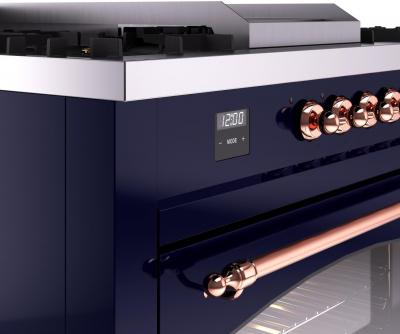 60" ILVE Nostalgie II Dual Fuel Natural Gas Freestanding Range in  Blue with Copper Trim - UP60FSNMP/MBP NG