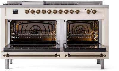 60" ILVE Nostalgie II Dual Fuel Liquid Propane Freestanding Range in Antique White with Bronze Trim - UP60FSNMP/AWB LP