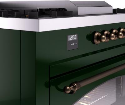 60" ILVE Nostalgie II Dual Fuel Liquid Propane Freestanding Range in Emerald Green with Bronze Trim - UP60FSNMP/EGB LP