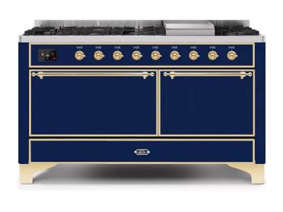 60" ILVE Majestic II Dual Fuel Liquid Propane Range with Bronze Trim - UM15FDQNS3/MBB LP