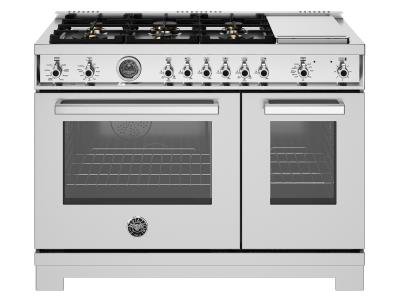 48" Bertazzoni Professional Series Dual Fuel Range with 6 Brass Burners in Stainless Steel - PRO486BTFEPXT