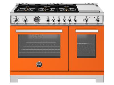 48" Bertazzoni Professional Series Dual Fuel Range with 6 Brass Burners in Arancio - PRO486BTFEPART