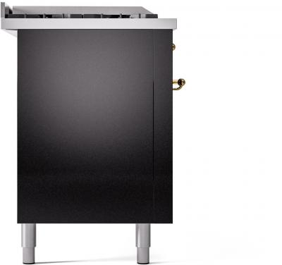 60" ILVE Nostalgie II Dual Fuel Natural Gas Freestanding Range in Glossy Black with Brass Trim - UP60FSNMP/BKG NG