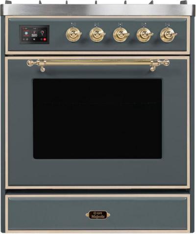 30" ILVE Majestic II Dual Fuel Natural Gas Freestanding Range in Blue Grey with Brass Trim - UM30DNE3/BGG LP