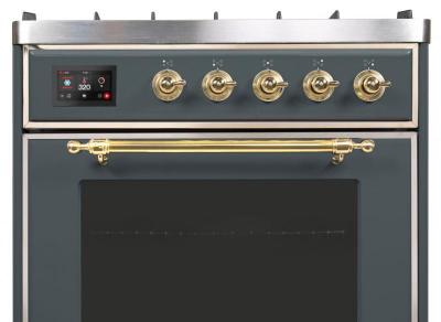 30" ILVE Majestic II Dual Fuel Natural Gas Freestanding Range in Blue Grey with Brass Trim - UM30DNE3/BGG LP