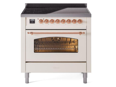 36" ILVE Nostalgie II Electric Freestanding Range in Antique White with Copper Trim - UPI366NMP/AWP