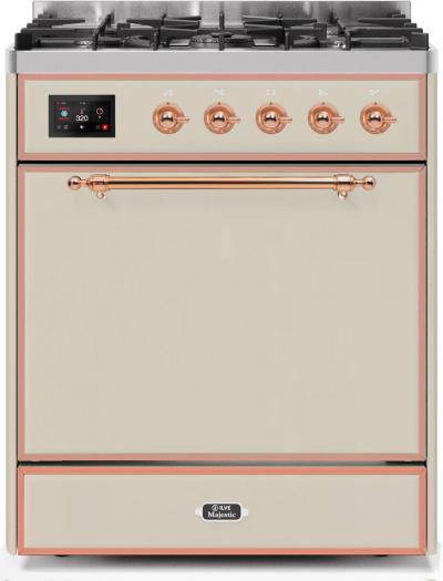 30" ILVE Majestic II Dual Fuel Freestanding Range in Antique White with Copper Trim - UM30DQNE3/AWP LP