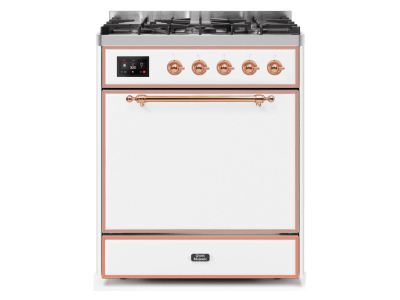 30" ILVE Majestic II Dual Fuel Freestanding Range in White with Copper Trim - UM30DQNE3/WHP LP