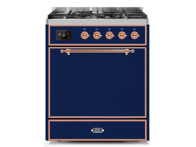 30" ILVE Majestic II Dual Fuel Freestanding Range in Blue with Copper Trim - UM30DQNE3/MBP LP