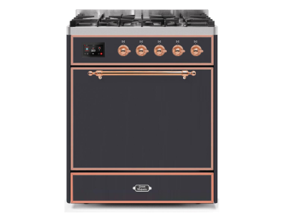 30" ILVE Majestic II Dual Fuel Freestanding Range in Matte Graphite with Copper Trim - UM30DQNE3/MGP LP