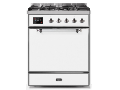 30" ILVE Majestic II Dual Fuel Freestanding Range in White with Chrome Trim - UM30DQNE3/WHC LP