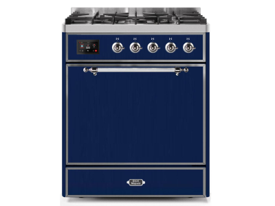 30" ILVE Majestic II Dual Fuel Freestanding Range in Blue with Chrome Trim - UM30DQNE3/MBC LP