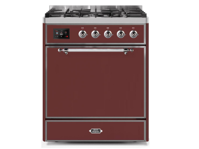 30" ILVE Majestic II Dual Fuel Freestanding Range in Burgandy with Chrome Trim - UM30DQNE3/BUC LP