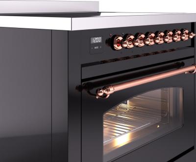 36" ILVE Nostalgie II Electric Freestanding Range in Glossy Black with Copper Trim - UPI366NMP/BKP