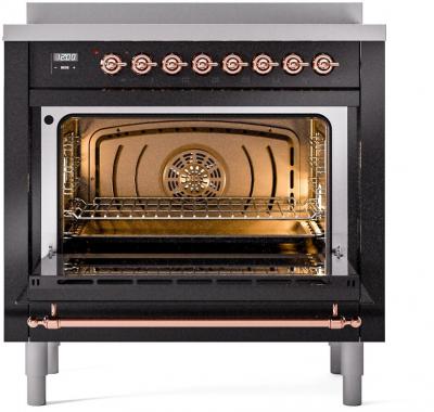 36" ILVE Nostalgie II Electric Freestanding Range in Glossy Black with Copper Trim - UPI366NMP/BKP